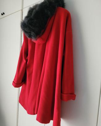 Cappotto Mantella Cashmere Lana Rosso Pelliccia