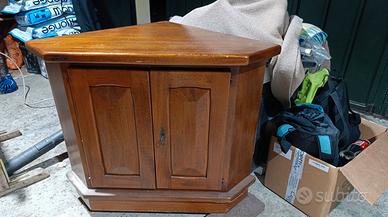 Mobile angolare in legno massello tinta noce