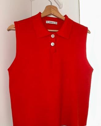 Top smanicato zara knit rosso taglia M