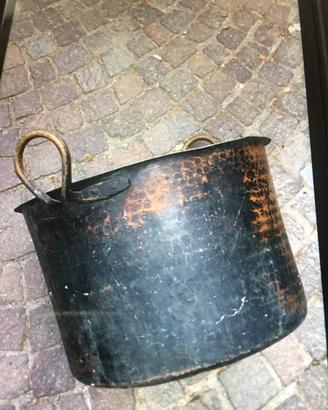 Pentola / calderone in rame stagnata antica