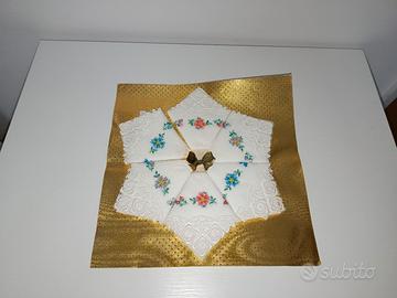 Set 6 fazzoletti in cotone bianco ricamati a mano