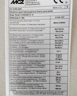 Stufa a pellet MCZ Musa Hydromatic 16