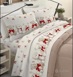 Completo lenzuolo letto singolo flanella orsetti