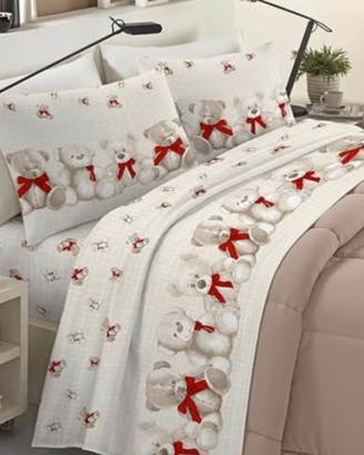 Completo lenzuolo letto singolo flanella orsetti