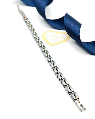 Bracciale da uomo acciaio a maglie grigio e oro