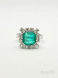 Anello oro18kt diamanti smeraldo naturale