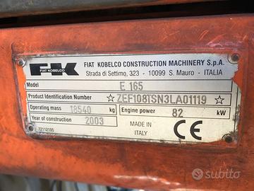 Ricambi Fiat kobelco 165