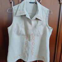 Camicia donna écru s/maniche taglia S misto lino