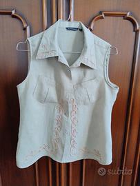 Camicia donna écru s/maniche taglia S misto lino