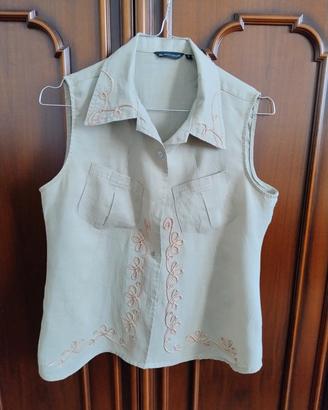 Camicia donna écru s/maniche taglia S misto lino