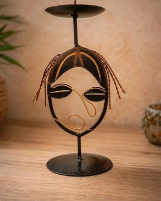 Portacandela Design Face Art in Metallo etnico