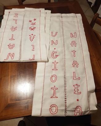 Tende Natale misto lino ricamate a mano - lunghe