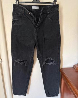 Jeans Bershka Neri Loose Fit Ripped Denim EUR 36