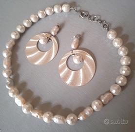 Set-parure collana orecchini Perle di acqua dolce 