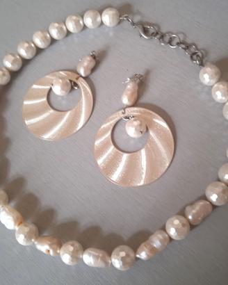 Set-parure collana orecchini Perle di acqua dolce 