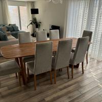 Tavolo in legno massello, 6 sedie imbottite RAFT