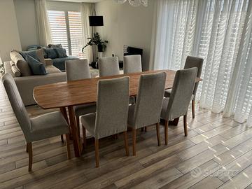 Tavolo in legno massello, 6 sedie imbottite RAFT