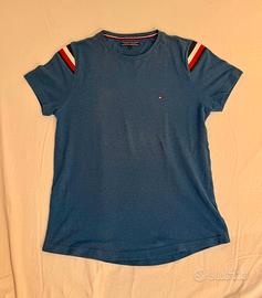 T-Shirt Tommy Hilfiger Blu Ottanio con Bande