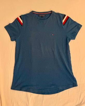 T-Shirt Tommy Hilfiger Blu Ottanio con Bande