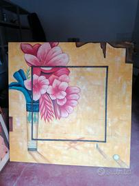 Grande quadro in tela floreale su sfondo chiaro 