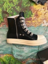 Rick Owens Sneakers Alte Pelle Nera Suola Bianca