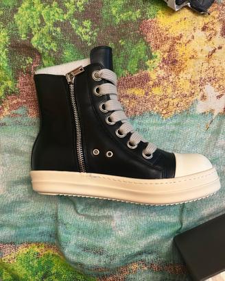 Rick Owens Sneakers Alte Pelle Nera Suola Bianca