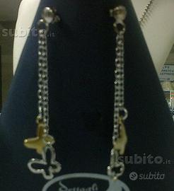 Orecchini lunghi argento 925 fiore e farfalla
