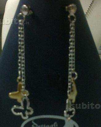 Orecchini lunghi argento 925 fiore e farfalla