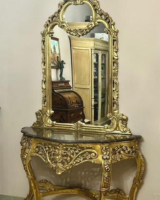Console in legno con specchio