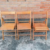 3 sedie in legno pieghevoli