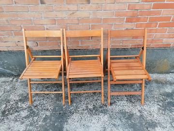 3 sedie in legno pieghevoli