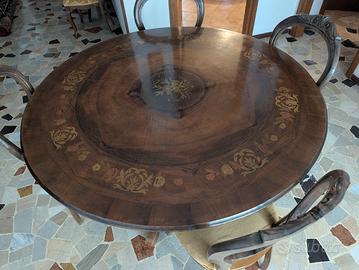 tavolo tondo '800 con 4 sedie 