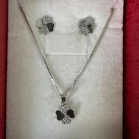 Parure collana e orecchini quadrifoglio argento