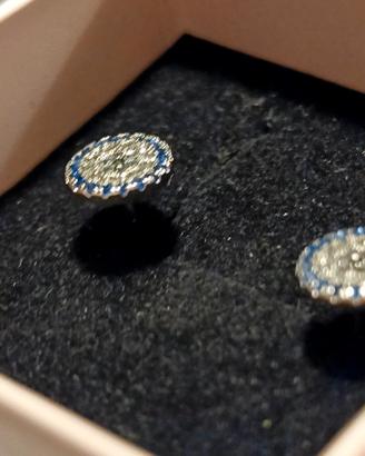 Orecchini Tondi Zirconi Blu Argento S 925