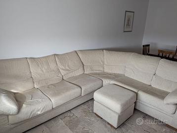 Divano Letto Angolare Beige + Pouf e Materasso