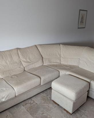 Divano Letto Angolare Beige + Pouf e Materasso