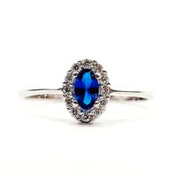 Anello Zaffiro blu ovale Diamanti Oro Bianco 18kt