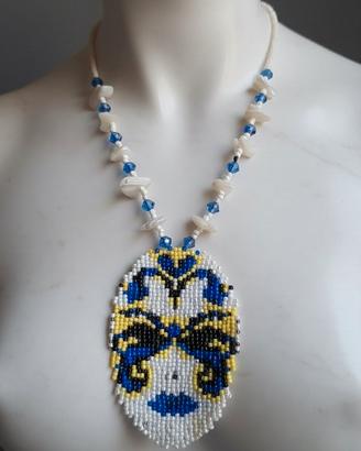 Collana lunga Boho Madreperla Ciondolo Maschera