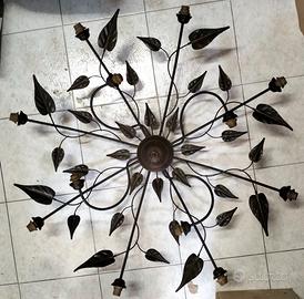 Lampadario a soffitto in ferro battuto, 12 luci