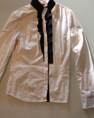 Camicia bianca Motivi con dettagli neri e volant