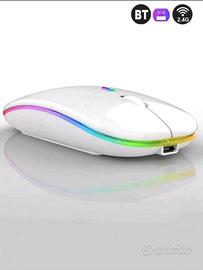 Mouse Bianco Ricaricabile Wireless Led Multicolor