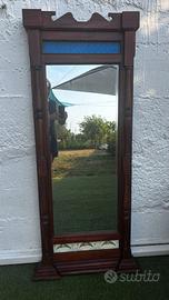 Specchio vintage in legno massello con vetro decor