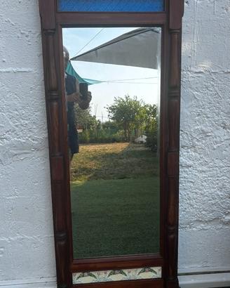 Specchio vintage in legno massello con vetro decor