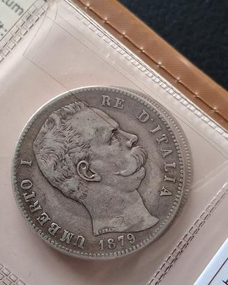 moneta d'argento Umberto I 1879 900/1000