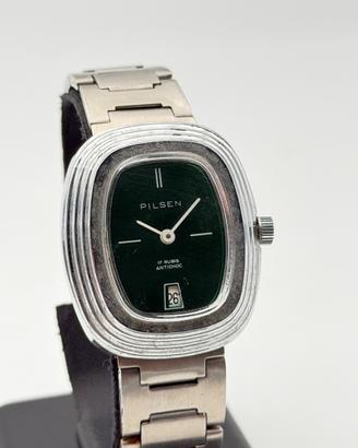 pilsen green watch vintage nos 70s swiss made