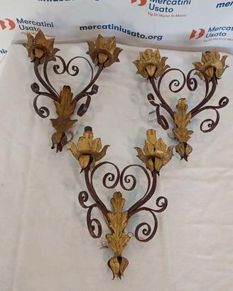 Tre applique in metallo colorato primi '900