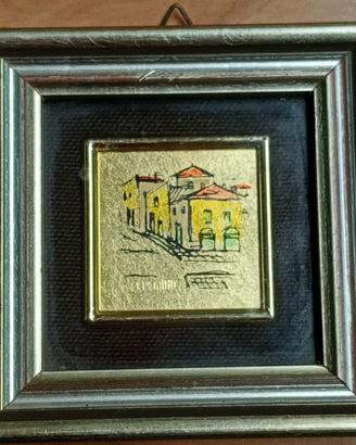 Quadretto vintage foglia oro dipinta a mano -