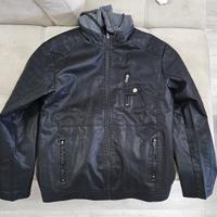 giubbotto di pelle invernale da uomo con cappuccio