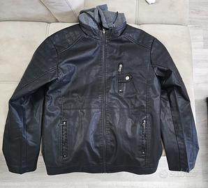 giubbotto di pelle invernale da uomo con cappuccio