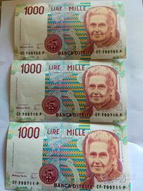 N. 03 Banconote 1000 lire Montessori 1990